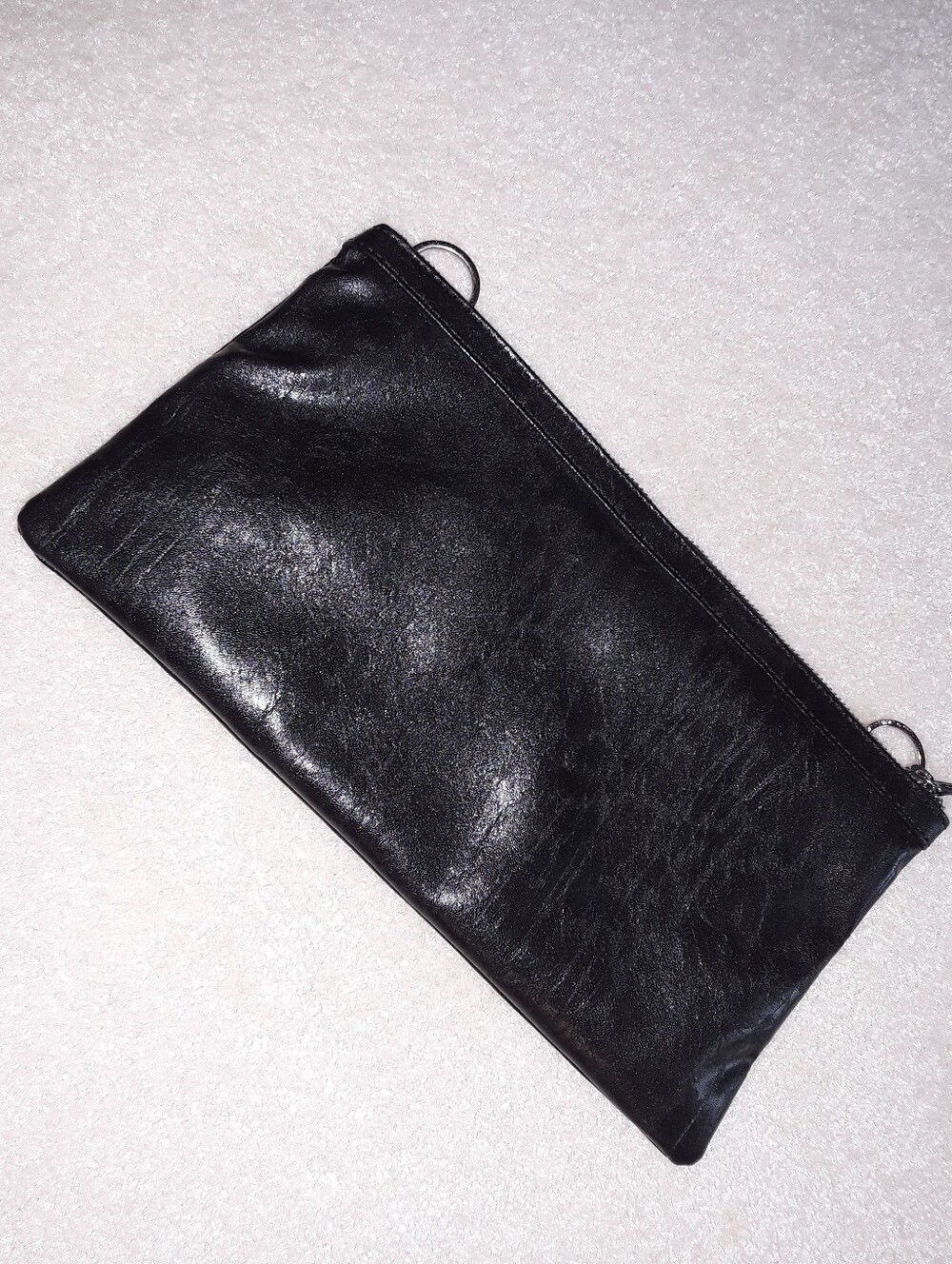 Large Vegan Leather Makeup pouch / clutch / shoulder bag - Black, Metal